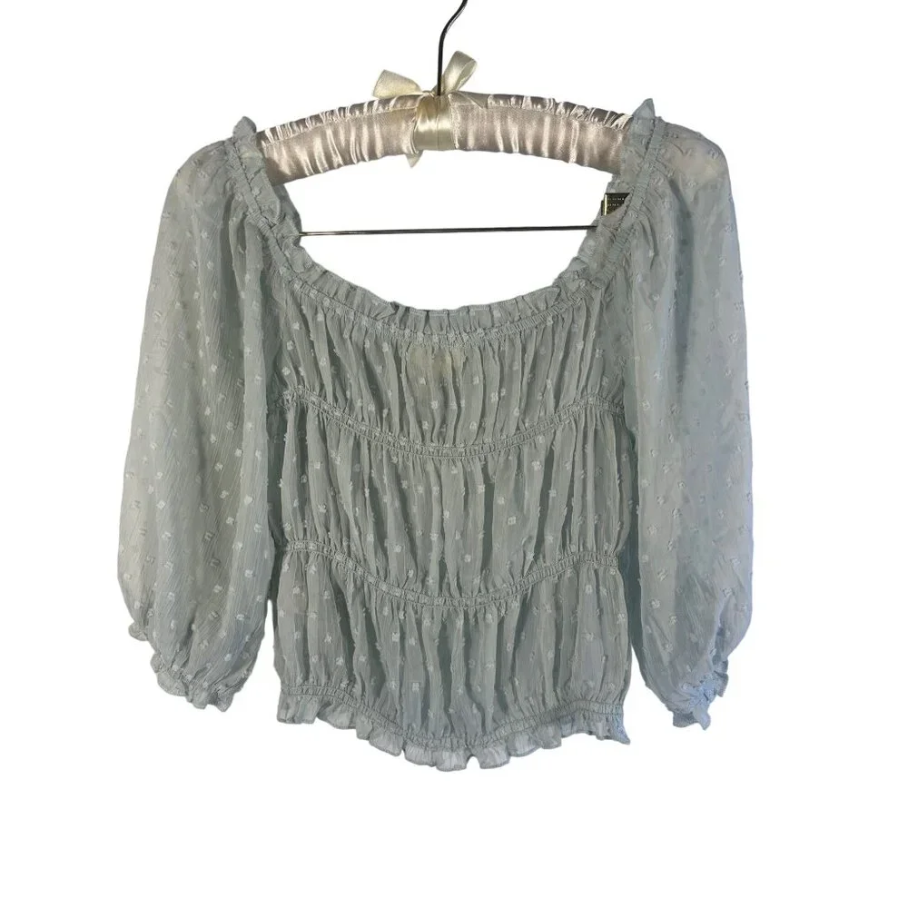 Hem & Thread Boho Chic Sheer Peasant Blouse With Polka Dot Details Size S - Picture 3 of 6